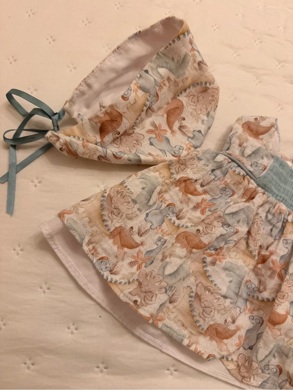 Baby Sea Animal Print Dress & Bonnet Set in Blue and Tan - Not use